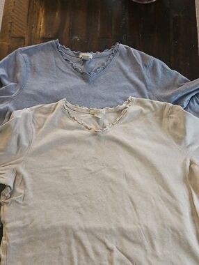J. Jill Light Blue and Oatmeal V-Neck 3/4 Sleeve Tops (2)